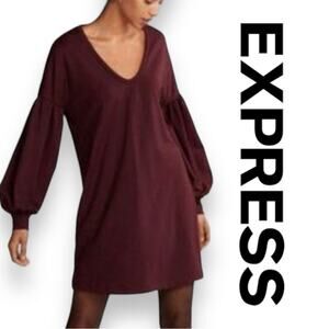 New With Tags Express Wine Balloon Sleeve Shift Dress Women’s Size Small